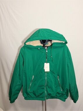 Alcott Green Hooded Lightweight Jacket with Cream Sherpa Trim